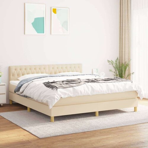  Box spring postelja z vzmetnico krem 180x200 cm blago Slike