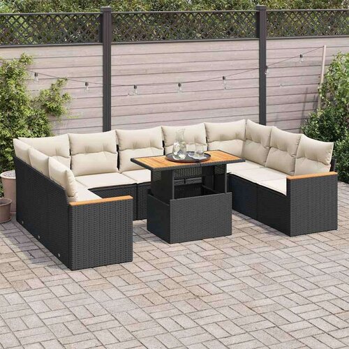 VidaXL 10-dijelni set vrtnih sofa s jastucima crni poliratana bagrem Slike