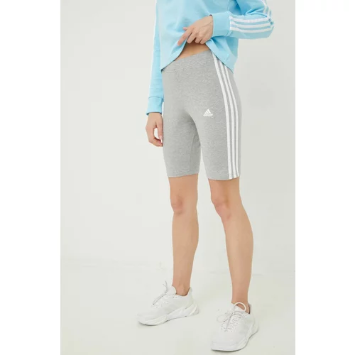 Adidas Kratke hlače za žene, boja: siva, s aplikacijom, srednje visoki struk