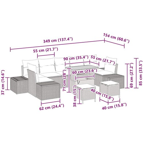  Sjedeća garnitura za vrt 10 kom. Crna poliratan 349 x 154 x 85 cm Slike