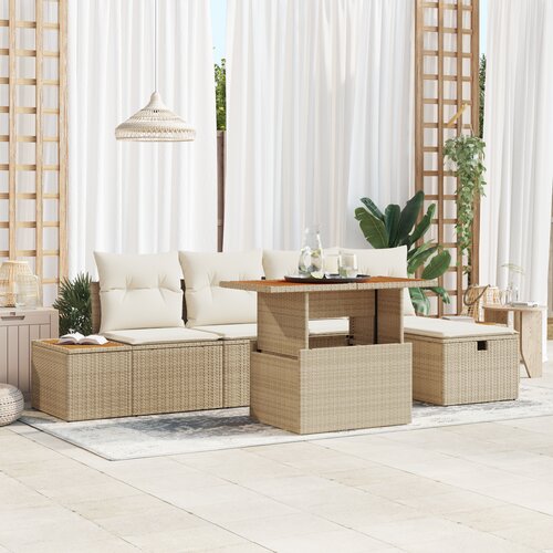 VidaXL 6-dijelni vrtni sofa set s jastučićima bež poli ratan acacia Slike