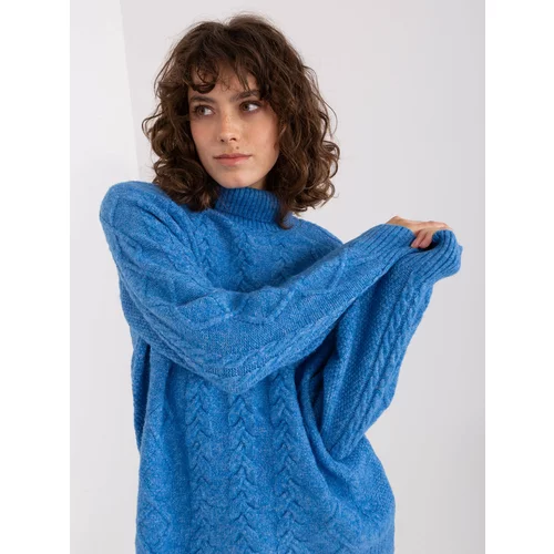Fashion Hunters Blue Oversized Sweater with Cables