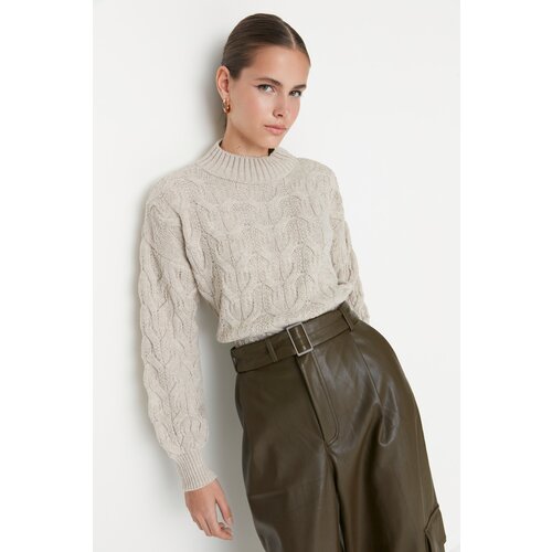 Trendyol Stone Crop Standing Collar Knitwear Sweater Slike