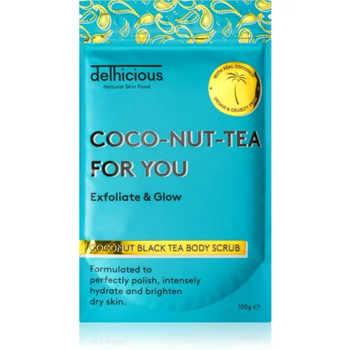 delhicious COCO-NUT-TEA FOR YOU COCONUT BLACK TEA vlažilni piling za telo za suho in občutljivo kožo 100 g