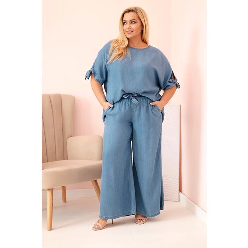 Kesi Włoski Plus Size women's set made of Tencel, tie-front blouse and wide-leg pants denim Cene