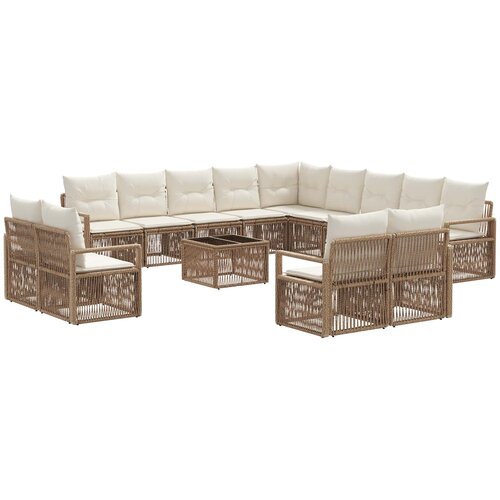 vidaXL Vrtna sedežna garnitura 14 pcs Bež poli ratan, (5000270773) Cene