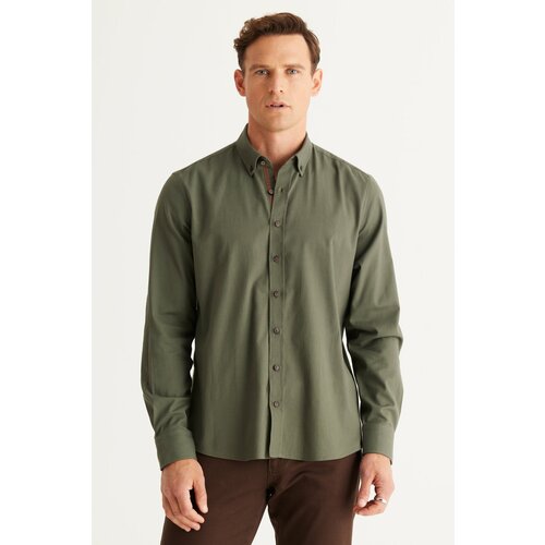 ALTINYILDIZ CLASSICS Men's Khaki Slim Fit Slim Fit Buttoned Collar Cotton Gabardine Shirt. Slike