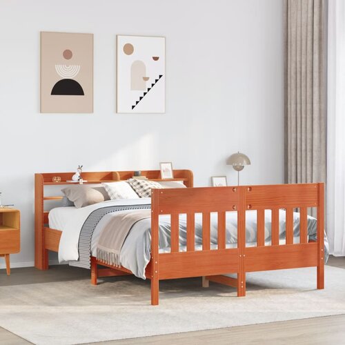Furnova Posteljni okvir brez vzmetnice vo&amp;scaron;čeno rjav 135x190 cm borovina, (21937158) Slike