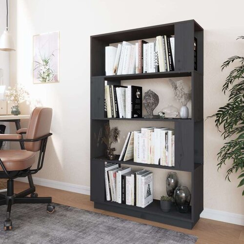  Knjižna omara/pregrada siva 80x25x132 cm trdna borovina, (20705650) Slike