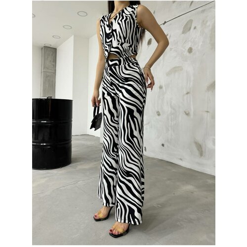 BİKELİFE Women's Zebra Pattern Satin Vest Pants Suit Slike