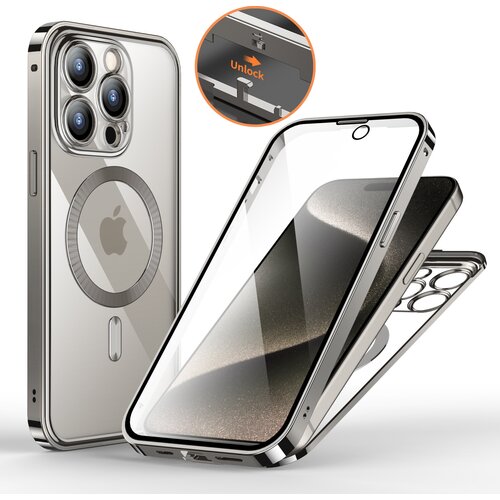 INF Ovitek za iPhone z zaščito zaslona za serijo iPhone 15 Silver iPhone 15 Pro Max, (21298045) Cene