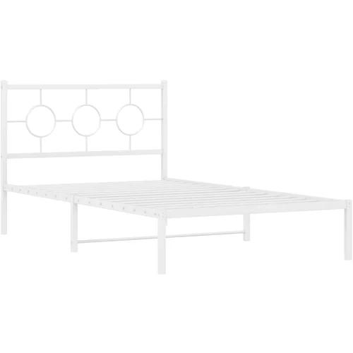 vidaXL Kovinski posteljni okvir z vzglavjem bel 107x203 cm, (21055807)