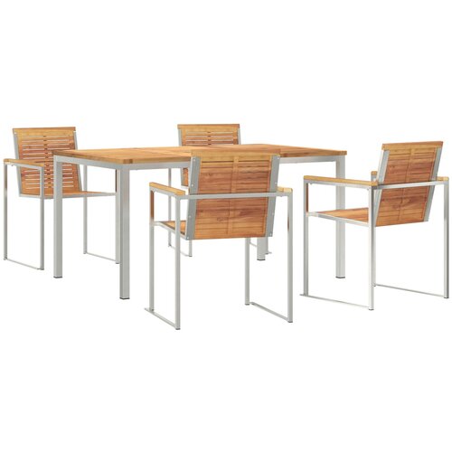 VidaXL 5-dijelni vrtni set za obedovanje od čvrste tikovine, vanjski stol za obedovanje 150x90x75 cm od čvrste tikovine Slike