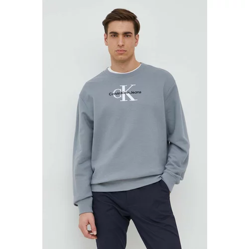 Calvin Klein Jeans Bombažen pulover moška, siva barva