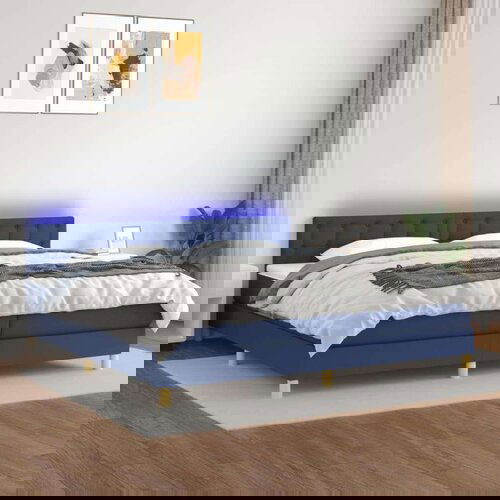  Box spring postelja z vzmetnico LED modra 200x200 cm blago, (20892661) Cene