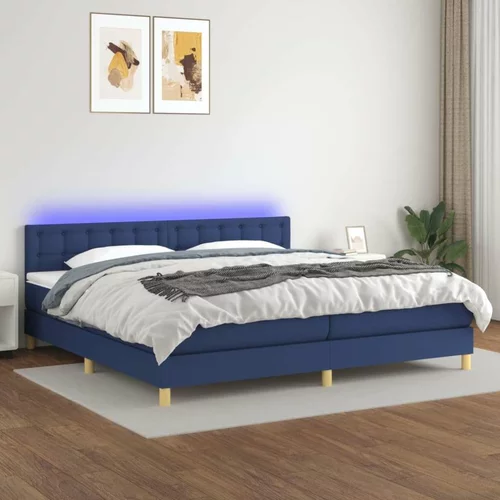  Box spring postelja z vzmetnico LED modra 200x200 cm blago, (20892661)