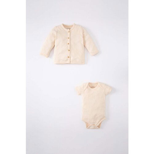 Defacto Baby Girl Cotton Cardigan Snap Body 2 Piece Set Slike