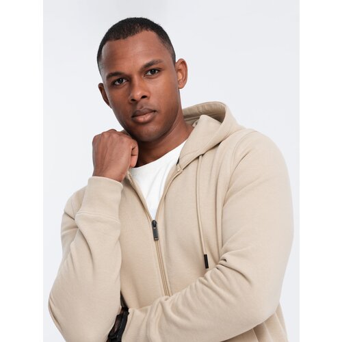 Ombre Men's unbuttoned cotton BASIC sweatshirt - beige Cijene