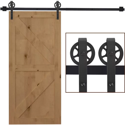 HOMCOM Komplet za tirnice za drsna vrata debeline 34-40 mm za vgradnjo stenskih vrat Kompletni dodatki za enojna drsna vrata, jekleno črno, (20745367)