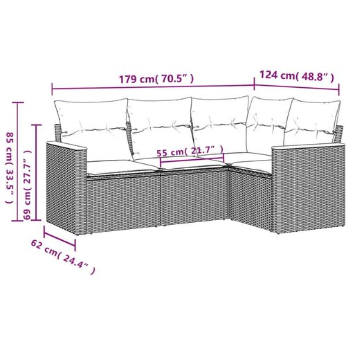  4-dijelni set vrtnih sofa od poliratana s jastucima crni Slike