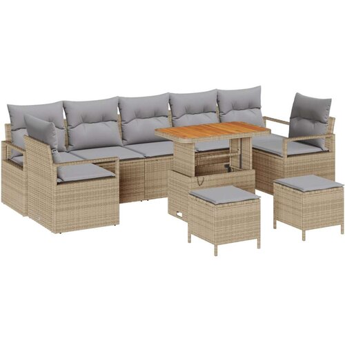  10 Komada Vrtni Sofa Set S Jastučićima Bež Poli Ratan Akacija  2-Sjedna Vrtni Sofa S Jastučićima Bež Poli Ratan  3 Komada Vrtni Cijene