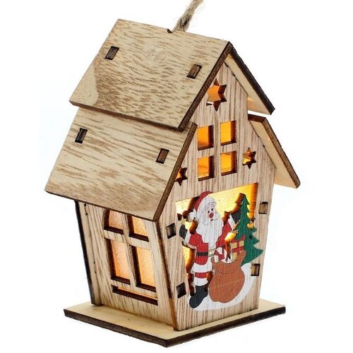  Drveni božićni LED ukras Lampion kućica 8x5,5x11 cm Slike