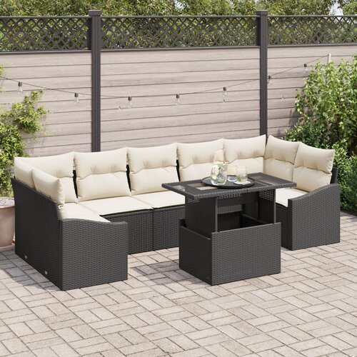 VidaXL 8-delni vrtni sofa set z blazinami črn poli ratan Slike