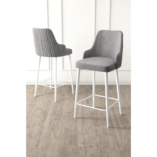 Hanah home set od 2 barskih stolica Tera, siva tkanina Babyface, bele metalne noge Cene