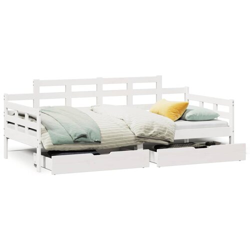VidaXL Dnevna postelja s predali bela 80x200cm trdna borovina Slike