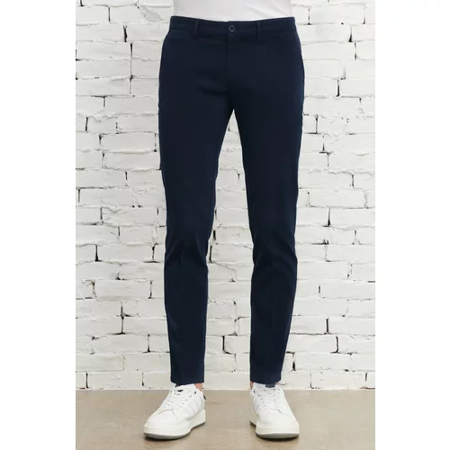 ALTINYILDIZ CLASSICS Men's Navy Blue Slim Fit Slim Fit Trousers with Side Pockets, Cotton Flexible Dobby Pants.