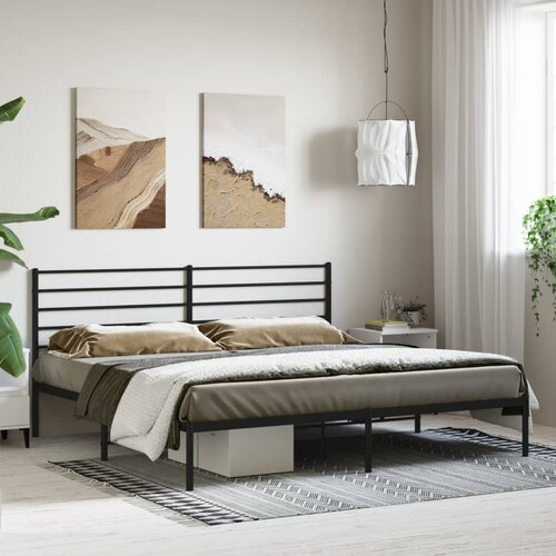 VidaXL Kovinski posteljni okvir z vzglavjem črn 180x200 cm Slike