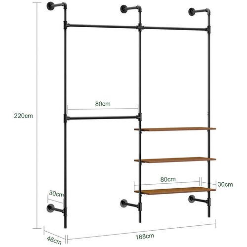 SoBuy STOJEČE OBE&amp;Scaron;ALO s tremi policami Črn 168x46x220cm Industrijski Slike
