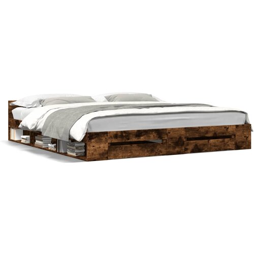 vidaXL Posteljni okvir s predali dimljen hrast 180x200 cm inž. les Cene