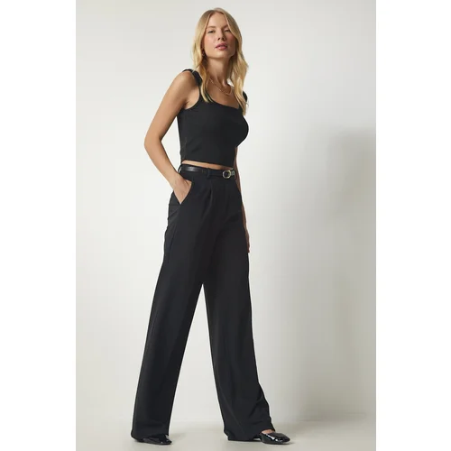 Happiness İstanbul Women's Black Woven Pants with Belt