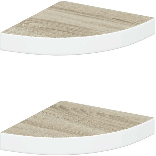 Kutne zidne police 2 kom boja hrasta i bijele 25x25x3,8 cm MDF Slike