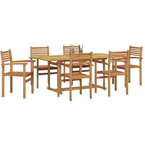  Vrtni set za objed 7 pcs Smeđa Čvrsto teak drvo - Pravokutno 6 sjedala Slike