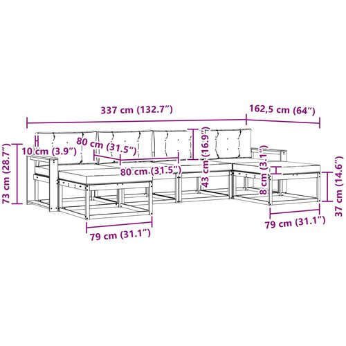  Set vanjskih sofa 6 kom. Prirodna i krem Smeđa 337 x 162,5 x 73 cm Slike