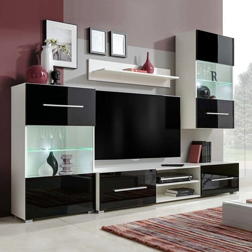 VidaXL Crni set ormarića za dnevni boravak za TV sa LED rasvjetom Slike