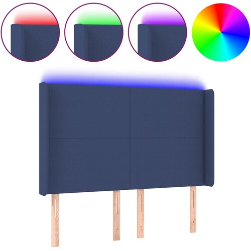  LED uzglavlje plavo 147 x 16 x 118/128 cm od tkanine Slike