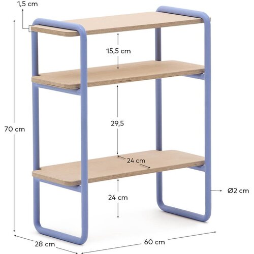 Kave Home Svetlo moder/v naravni barvi stenski otro&amp;scaron;ki regal v jesenovem dekorju 60x70x28 cm Tinn &amp;ndash; Slike