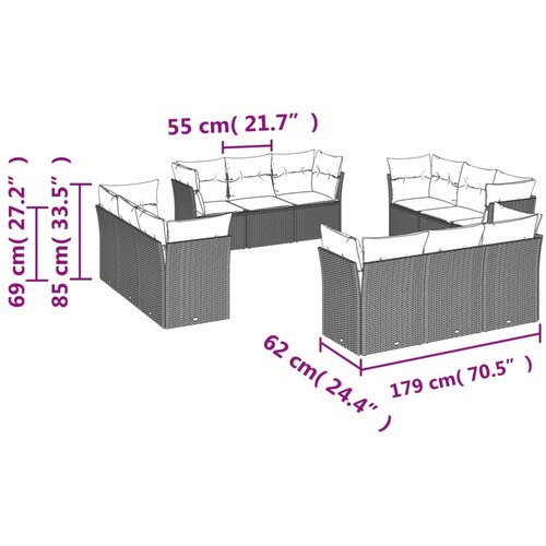  12-dijelni set vrtnih sofa od poliratana s jastucima crni Slike
