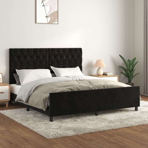  Posteljni okvir z vzglavjem črn 160x200 cm žamet, (20795131) Slike