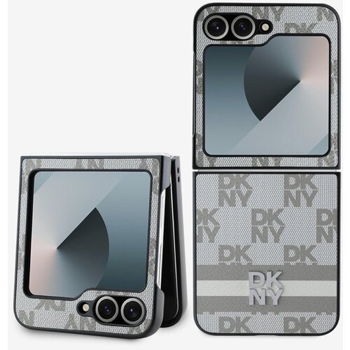 Dkny PU Leather Checkered Pattern and Stripe Zadn&iacute; Kryt pro Samsung Galaxy Z Flip 6 Beige Ovitek za telefon Vijolična Cene