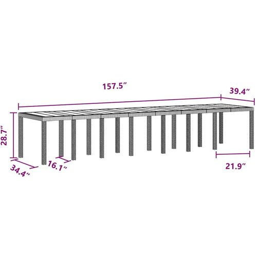 VidaXL Stol za vrt smeđi 400x100x73 cm Poli Ratan, Stol za vrt smeđi 250x100x73 cm Poli Ratan, Stol za vrt smeđi 150x100x73 cm Poli Ratan Slike