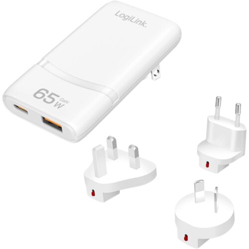 Logilink putni punjač sa dva USB GaN porta, tri adaptera EU / UK / AU, 65 W, slim Cene