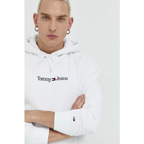 Tommy Jeans Bluza moška, bela barva, s kapuco