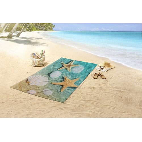 Good Morning Modra/bež žametna brisača za na plažo 100x180 cm Beachvibe &amp;ndash; Slike