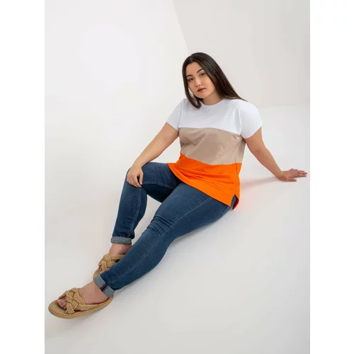 Fashion Hunters White-orange striped blouse plus size