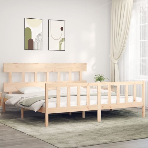The Living Store Posteljni okvir z vzglavjem 200x200 cm trden les - Posteljni Okvir, (21526653) Slike