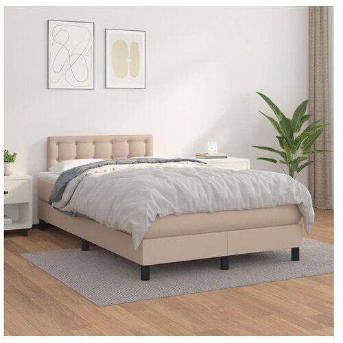  Box spring postelja z vzmetnico kapučino 120x200cm umetno usnje Cene